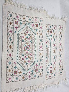 Decorative Bohemian Floral Placemats Table Runner Set Of 3 With Fringe Boho